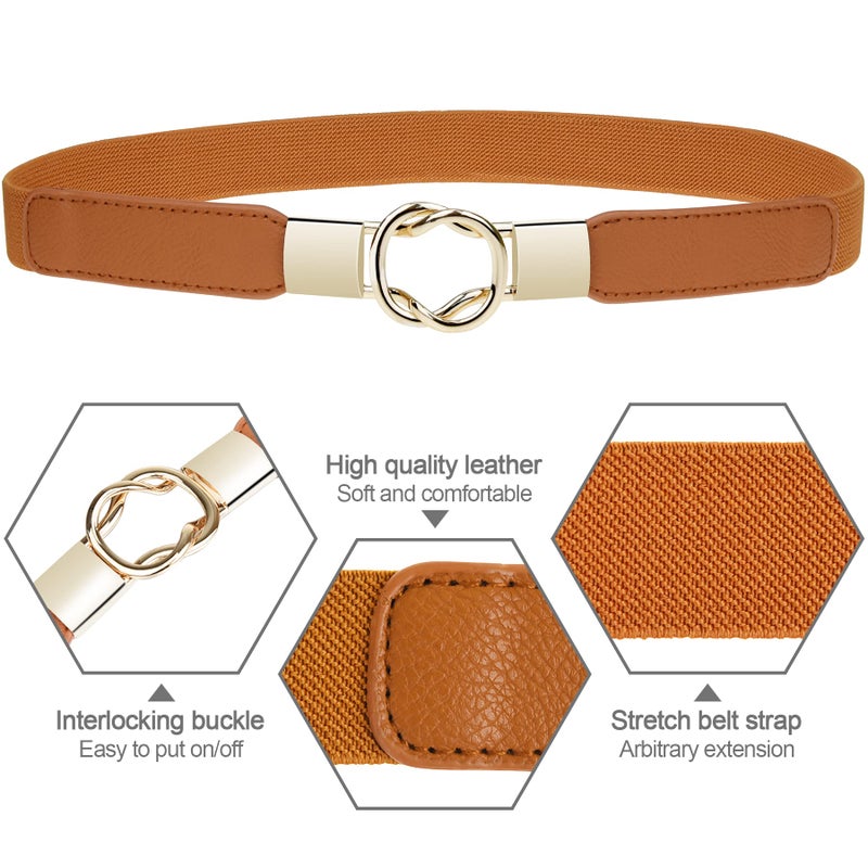 EAONE Skinny Waist Belts for Women 5 Pack, Fashion Stretchy Retro Elastic Leather Belts for Dresses - Image 2